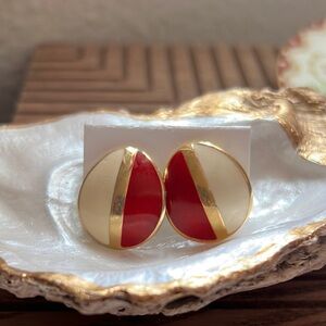 Vintage Trifari Red, Gold and White earrings